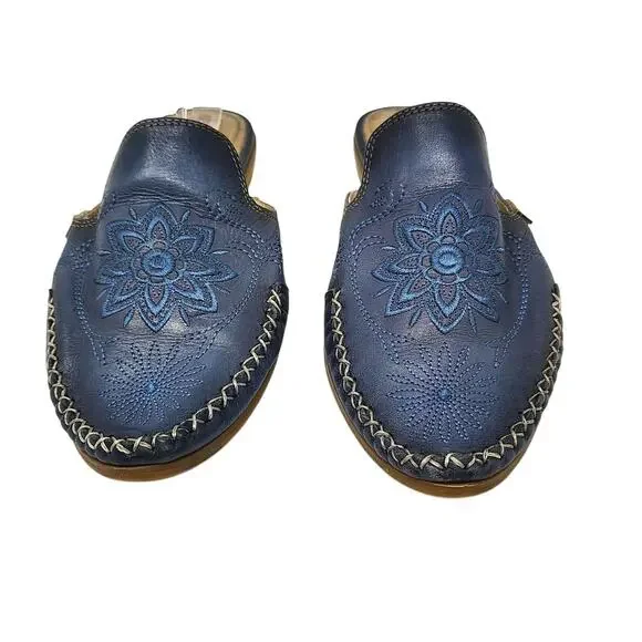 Pikolinos Shoes Womens 10/10.5 Mules Bari Blue Leather Boho Slip On 41 - Picture 5 of 10